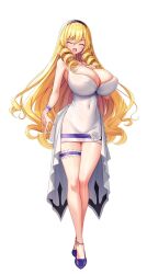 1girls big_breasts blonde_female blonde_hair blonde_hair breasts closed_eyes curly_hair derauea dress female female_only full_body hair_between_eyes huge_breasts large_breasts long_hair makina_le_blanchette milk_factory motto!_haramase!_honoo_no_oppai_isekai_oppai_meido_gakuen! navel navel_visible_through_clothes nipple_bulge official_art skin_tight smile solo thigh_strap thin_waist tight_clothing tight_dress transparent_background yellow_hair