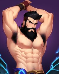 1boy 1human 1male 1man abs ai_generated armpit_hair armpits arms_up bara bara_tiddies bara_tits beard bearded biceps big_arms big_muscles black_hair chest_hair deltoids hairy hairy_armpits hairy_chest half_naked large_pecs large_pectorals male male_focus male_nipples male_only man man_boobs man_breasts man_tits manly masculine masculine_male muscle muscles muscular muscular_arms navel nipples pecs pectorals shirtless trapezius