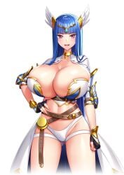 1girls big_breasts blue_hair breasts brynhildr_valhanna derauea female female_only hand_on_hip huge_breasts knight large_breasts looking_at_viewer mature_female milf milk_factory mother motto!_haramase!_honoo_no_oppai_isekai_oppai_meido_gakuen! navel official_art purple_eyes revealing_clothes shiny_breasts short_hair smile smiling smiling_at_viewer solo thong transparent_background