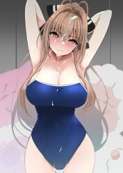 1girls amagi_brilliant_park big_breasts female_only h2o_(ddks2923) ponytail school_swimsuit sento_isuzu solo solo_female