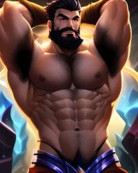 1boy 1human 1male 1man abs ai_generated armpit_hair armpits arms_up bara bara_tiddies bara_tits beard bearded biceps big_arms big_muscles black_hair chest_hair deltoids hairy hairy_armpits hairy_chest half_naked large_pecs large_pectorals male male_focus male_nipples male_only man man_boobs man_breasts man_tits manly masculine masculine_male muscle muscles muscular muscular_arms navel nipples pecs pectorals shirtless trapezius