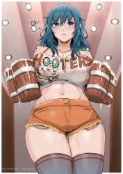 1girls byleth_(fire_emblem) byleth_(fire_emblem)_(female) fire_emblem fire_emblem:_three_houses fire_emblem_heroes hooters hooters_uniform large_breasts nintendo vialnite waitress