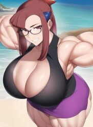 1girls ai_generated alternate_breast_size biceps cleavage huge_breasts long_hair lorelei_(pokemon) lorelei_(pokemon_frlg) muscular_female nai_diffusion pokemon pokemon_frlg ponytail red_eyes red_hair stable_diffusion thick_thighs voluptuous wide_hips