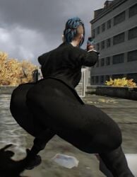 1girls 3d ass big_ass big_butt blue_hair bubble_butt crouching gun huge_ass huge_butt mod payday_2 pistol sydney_(payday_2) thick_ass tight_clothing video_games