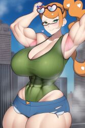 1girls ai_generated armpits arms_up ass ass bare_shoulders biceps big_ass big_breasts big_butt blue_shorts breast_expansion breasts broad_shoulders building city city_background cityscape cleavage cleavage_overflow day deep_cleavage denim denim_shorts eyewear eyewear_on_head female female_only game_freak giant giantess gigantic_breasts gigantic_thighs glasses glasses_on_head green_eyes green_tank_top grin growth hair_ornament heart heart_glasses heart_hair_ornament hips horny horny_female huge_ass huge_breasts huge_butt huge_thighs human human_only large_ass large_breasts large_butt large_thighs looking_at_viewer macro massive_breasts massive_thighs muscle muscle_growth muscle_tone muscles muscular muscular_arms muscular_female muscular_legs muscular_thighs nai_diffusion nintendo orange_hair pokemon pokemon_ss ponytail ribbed_shirt seducing seduction seductive seductive_eyes seductive_gaze seductive_look seductive_mouth seductive_pose seductive_smile short_shorts shorts side_ponytail size_difference smile solo solo_female sonia_(pokemon) stable_diffusion steam steaming_body sweat sweatdrop sweating sweaty sweaty_body sweaty_breasts tank_top teeth teeth_clenched teeth_visible thick thick_arms thick_ass thick_thighs thighs toned toned_female toned_stomach top_heavy voluptuous voluptuous_female wide_hips