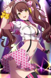 ass commission commissioner_upload headphones kujikawa_rise looking_at_viewer midriff official_alternate_costume persona persona_4 persona_4:_dancing_all_night rin_ateria skeb_commission skirt stage_lights twintails upskirt