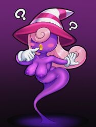 1girls 2d :o ? ass blush blush_stickers breasts female ghost ghost_girl ghost_tail gloves lips lipstick mario_(series) nintendo nipples no_eyes paper_mario paper_mario:_the_thousand-year_door pink_hair purple-skinned_female purple_body purple_skin question_mark shadow_siren sleepiitreat solo_female vivian_(paper_mario) witch_hat yellow_lipstick