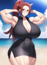 1girls ai_generated alternate_breast_size biceps cleavage huge_breasts long_hair lorelei_(pokemon) lorelei_(pokemon_frlg) muscular_female nai_diffusion pokemon pokemon_frlg ponytail red_eyes red_hair stable_diffusion thick_thighs voluptuous wide_hips