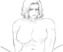 big_breasts expressionless female female_only frown genderswap_(mtf) kengan_(series) kengan_ashura looking_at_viewer mahuri medium_hair mokichi_robinson monochrome muscular muscular_female nude rough_sketch rule_63 sketch solo wavy_hair