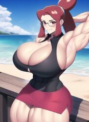 1girls ai_generated alternate_breast_size armpits biceps cleavage huge_breasts long_hair lorelei_(pokemon) lorelei_(pokemon_frlg) muscular_female nai_diffusion pokemon pokemon_frlg ponytail red_eyes red_hair stable_diffusion thick_thighs voluptuous wide_hips