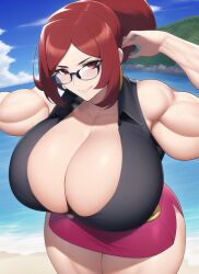 1girls ai_generated alternate_breast_size biceps cleavage huge_breasts long_hair lorelei_(pokemon) lorelei_(pokemon_frlg) muscular_female nai_diffusion pokemon pokemon_frlg ponytail red_eyes red_hair stable_diffusion thick_thighs voluptuous wide_hips