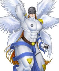 angel angemon big_bulge bulge digimon digimon_(species) huge_bulge kappibara long_hair looking_at_viewer male male_only masked muscles muscular muscular_male penis_outline thick_thighs wings