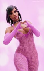 3d abs black_choker black_eyes black_hair blender catsuit choker dark-skinned_female dark_skin female female_pubic_hair fishnet_bodysuit fishnets hair_decorations high_resolution looking_at_viewer muscle muscular_female overwatch pharah pharah-best-girl pubic_hair see-through