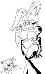 anthro bat breasts bunnie_rabbot female female_only fur furry genocyber interspecies monochrome multiple_females nipples nude rabbit rouge_the_bat sonic_(series) tagme