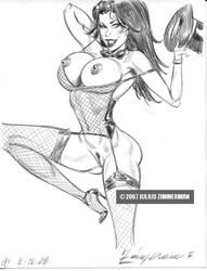 2007 black_and_white breasts dc_comics julius_zimmerman justice_league monochrome pop_out pussy straight_hair zatanna