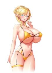 1girls alpha_channel bare_shoulders big_breasts bikini blonde_hair blue_eyes blush breasts breasts_bigger_than_head curvy curvy_female derauea earrings elf elf_ears elf_female female female_only for_sticker_use game_cg huge_breasts large_breasts looking_away mature mature_female mature_woman milf milk_factory mother motto!_haramase!_honoo_no_oppai_isekai_oppai_meido_gakuen! navel nipple_bulge no_background nunnun_lafleur official_art png pointy_ears round_breasts shiny shiny_skin sideboob solo sticker_template thin_waist thong transparent_background transparent_png underboob yellow_bikini