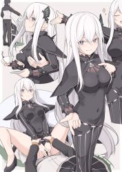 1boy 1girls bare_legs black_dress black_panties breast_grab breasts cheeky cleavage cute dress echidna_(re:zero) from_behind groping groping_breasts holding_another's_wrist implied_oral light-skinned_female light-skinned_male light_skin lying lying_on_back medium_breasts midriff multiple_views natsuki_subaru on_back on_table panties purple_eyes re:zero_kara_hajimeru_isekai_seikatsu seductive shiseki_hirame solo_focus spread_legs straight suggestive tight_clothing underwear upskirt white_hair