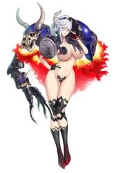 1girls adjusting_eyewear adjusting_glasses armor bakunyuu bat_hair_ornament belial_(nanatsu_no_taizai) belial_(sin_nanatsu_no_taizai) big_breasts black_gloves blank_background breasts closed_mouth collarbone curvaceous damnedrive demon_girl demon_horns demoness devil_horns different_eye_color enormous_breasts eye_contact eyeglasses eyewear facing_viewer fire full_body glasses gloves gluteal_fold groin hair_between_eyes hair_ornament heterochromia highres horns hourglass_figure huge_breasts hyper_breasts kneehighs leg_warmers legs_apart looking_at_viewer maebari massive_breasts mature_female monster_girl nanatsu_no_taizai navel nishii_(damnedrive) nishii_(nitroplus) official_art partially_fingerless_gloves pauldrons plain_background pointy_ears red_eyes red_lips revealing_clothes scan screenshot shoulder_armor simple_background sin_nanatsu_no_taizai smile smiling_at_viewer solid_color_background solo standing standing_female stomach the_seven_deadly_sins thigh_gap thighhighs thighs underboob voluptuous voluptuous_female white_background white_hair yellow_eyes