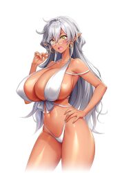 1girls alpha_channel big_breasts bikini breasts breasts_bigger_than_head curvy curvy_female dark-skinned_female dark_elf dark_skin derauea earrings elf elf_ears elf_female female female_only for_sticker_use glasses gray_hair hand_on_hip hips huge_breasts large_breasts long_fingernails long_hair looking_at_viewer mature mature_female mature_woman milf milk_factory motto!_haramase!_honoo_no_oppai_isekai_oppai_meido_gakuen! navel nipple_bulge no_background official_art open_mouth parthia_ramsey png shiny shiny_skin solo sticker_template swimsuit swimwear thin_waist thong transparent_background transparent_png white_bikini white_swimsuit