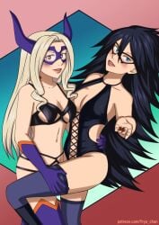 2girls alternate_version_available blush female female_only lingerie_only midnight_(my_hero_academia) mount_lady my_hero_academia nemuri_kayama pinup thighhighs yrya-chan yuu_takeyama