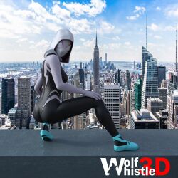 1girls 3d ass_focus daz_studio female female_only gwen_stacy hood marvel marvel_comics mask masked masked_female pose rooftop skin_tight skyline solo solo_female spider-gwen spider-man_(series) wolfwhistle3d