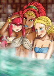 3girls age_difference alternate_version_available bikini breath_of_the_wild female female_only gerudo hot_spring hylian mipha multiple_girls princess_zelda teenager the_legend_of_zelda the_legend_of_zelda:_breath_of_the_wild urbosa yrya-chan zelda_(breath_of_the_wild) zora