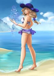 beach bikini genshin_impact hat lisa_(genshin_impact) ponytail telekinesis yrya-chan