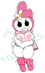 1girls big_breasts boobs boots breasts chilly cold dream-cassette female hoshime ice mob_face my_melody naked nude onegai_my_melody pink_scarf pussy sanrio scarf shivering solo transparent_background wind