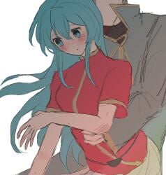 1boy 1girls 2sirokma0930 blue_eyes blue_hair breasts eirika_(fire_emblem) female female_focus fire_emblem fire_emblem:_the_sacred_stones hug innes_(fire_emblem) long_hair male nintendo small_breasts solo_focus straight very_long_hair