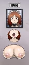 areolae breasts brown_eyes brown_hair danganronpa danganronpa_another drool fanganronpa female_only glory_hole glory_wall hole_in_wall inverted_nipples inviting maid_headdress nipples shinzu031 straight_hair taira_akane through_wall tongue