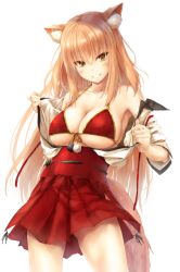 1girls animal_ears breasts catgirl cleavage fate/extra fate/grand_order fate_(series) female hakama japanese_clothes long_hair solo solo_female suien suzuka_gozen_(fate) tagme undressing