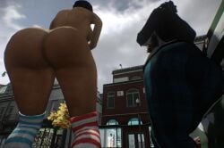 2girls 3d bubble_butt clothed_female_nude_female game_mod game_screenshot gameplay huge_ass joy_(payday) joy_(payday_2) medium_breasts mod payday_2 screencap screenshot striped_legwear sydney_(payday_2) thick_thighs