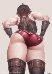 1girls ass back back_muscles big_ass dat_ass female female_only low-angle_view muscles muscular muscular_back muscular_female prinzkuon rear_view ruby_rose rwby solo standing