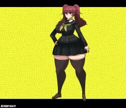 alphaerasure ass_expansion breast_expansion breasts brown_eyes brown_hair expansion expansion_sequence hourglass_expansion kujikawa_rise persona persona_4 thick_thighs thighs