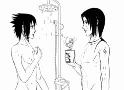 2boys animated bathroom brothers completely_nude dropping dropping_object dropping_soap funny humor imminent_sex implied_incest implied_yaoi incest male male/male male_only monochrome multiple_boys naked naruto naruto_(series) naruto_shippuden naughty naughty_face sasuke_uchiha shocked shocked_expression shower showering_together siblings smile smirk soap surprised uchiha_itachi unexpected unexpected_ending unexpected_expansion yaoi