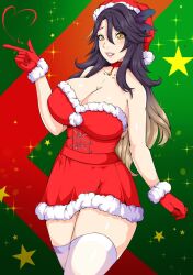 1girls bell black_hair blonde_hair christmas female female_only gloves haarmades hat light-skinned_female light_skin lua_asuka production_kawaii red_gloves solo thighhighs two_tone_hair virtual_youtuber white_thighhighs yellow_eyes