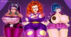 3girls adagio_dazzle areola_slip areolae aria_blaze ass_expansion big_ass big_breasts big_butt big_nipples breast_expansion breasts_out brown_nipples color_edit dark_nipples edit edited equestria_girls erect_nipples exclamation_point female female_focus female_human female_only friendship_is_magic group hasbro hourglass_expansion hourglass_figure huge_ass huge_breasts huge_nipples huge_thighs hyper_ass hyper_breasts inflation multicolored_hair multiple_girls my_little_pony nipple_bulge nipple_slip nipples_visible_through_clothing panties pants pink_nipples purple_background purple_eyes purple_hair purple_skirt red_hair ripped_clothing simple_background skirt sonata_dusk surprise surprised surprised_expression tagme tanned tanned_skin the_dazzlings thick_thighs violet_eyes white_skin