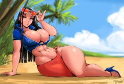 2022 aleksandrgav big_breasts curvaceous curvy_female curvy_figure female female_focus female_only high_heels long_hair looking_at_viewer nico_robin one_piece post-timeskip sarong sunglasses toei_animation voluptuous_female