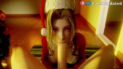 1boy 1boy1girl 1girls 3d aerith_gainsborough animated blender_(software) blender_cycles christmas christmas_clothing christmas_outfit cum cum_in_mouth cumshot deepthroat fellatio final_fantasy final_fantasy_vii kissing_penis lateoutdated mp4 oral sound sound_effects video