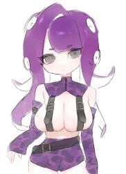 big_breasts breasts camouflage female light_skin long_hair octoling octoling_girl purple purple_hair splatoon splatoon_(series) straps vaz_999