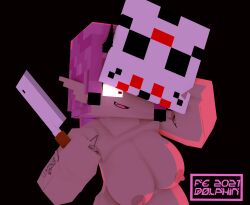 akira_sato cleaver fedolphin female female_only hockey_mask minecraft solo solo_female tattoo