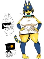 1girls animal_crossing ankha ankha_(animal_crossing) big_breasts cat_ears cat_tail catgirl clothed clothing doodle doodles egyptian female female_only fully_clothed furry huge_breasts kemonomimi nintendo osakana2gou shortstack solo standing tail thick_thighs