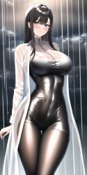 ai_generated bust-waist_contrast hourglass_figure large_breasts latex latex_legwear long_hair nai_diffusion see-through_clothing self_upload shiny_clothes stable_diffusion tight_clothing tight_pants wet_clothes