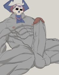 balls bara big_balls big_penis boner erection fate/grand_order fate_(series) horns king_hassan male male_only muscles muscular nalnahi1 nightmare_husbando penis skull skull_head solo solo_male spread_legs