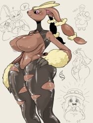 1girls anthro anthrofied big_breasts breasts buneary female fur furry gardevoir hand_on_hip hatterene heart lopunny mega_evolution mega_lopunny nintendo nipple_bulge osakana2gou pokémon_(species) pokemon pokemon_(species) serena_(pokemon) solo_focus thick_thighs wide_hips