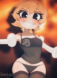 among_us black_leggings black_panties black_shirt crewmate_(among_us) jundyne peacock_(skullgirls) skullgirls smile tagme toony