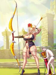 1boy 1futa abs all_fours arrow_(weapon) balls big_breasts big_dom_small_sub black_dress blonde_hair blue_eyes blue_sky bow_(weapon) busty buzz_cut cleavage clothed clothed_futanari_nude_male clothing cloud curvy day flaccid flaccid_penis futadom futanari gloves grass high_heel_boots high_heels hips huge_balls huge_breasts huge_cock intersex large_breasts large_penis larger_futanari light-skinned_futanari light-skinned_male light_skin longbow male malesub merryan-sama mini_giantess mostly_clothed muscles muscular muscular_futanari oc original outdoors partially_retracted_foreskin penis personification running_bond self_upload semi-erect servant smaller_male standing steel_collar stiletto_heels sword tattoos thick_penis thick_thighs thin_waist uncensored uncut veiny_penis voluptuous wide_hips