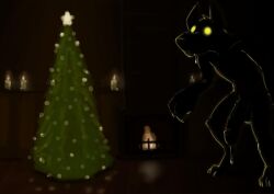 1boy 2022 anthro balls big_penis bodily_fluids candlelight christmas christmas_lights christmas_star christmas_tree claws digital_media_(artwork) digitigrade empty_eyes fire fireplace fur fur_tuft genital_fluids genitals glans glowing glowing_eyes hi_res holidays hyena inside light male male_only mammal monster nude penis plant precum precum_string prick_ears saliva saliva_string solo standing star stupidgnoll stupidgnoll_(character) tree tuft yellow_eyes