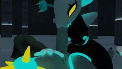 3d absurd_res anthro big_penis black_body breasts deltarune duo felid fellatio female first_person_view floating_hands genitals glowing glowing_eyes glowing_genitalia hand_on_chest hi_res huge_filesize looking_at_viewer machine male male/female mammal narrowed_eyes nipples nude oral penile penis robot sex sitting_on_leg squint tasque_manager_(deltarune) tongue tongue_out undertale_(series) veevei whip yellow_eyes