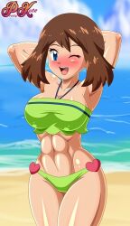 1girls abs armpits big_ass big_breasts blue_eyes brown_hair female may_(pokemon) muscular_female pk-studios pokemon tagme thick_thighs